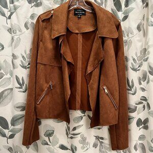 Haute Monde Jacket Open Front Long Sleeve Brown Women's